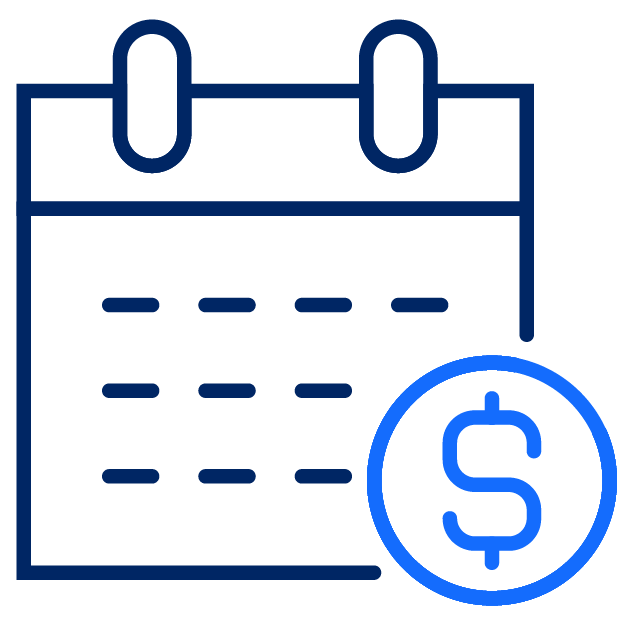Icon of a calendar with a dollar symbol, representing leave, separations, and payroll-related payments.